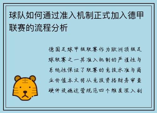 球队如何通过准入机制正式加入德甲联赛的流程分析